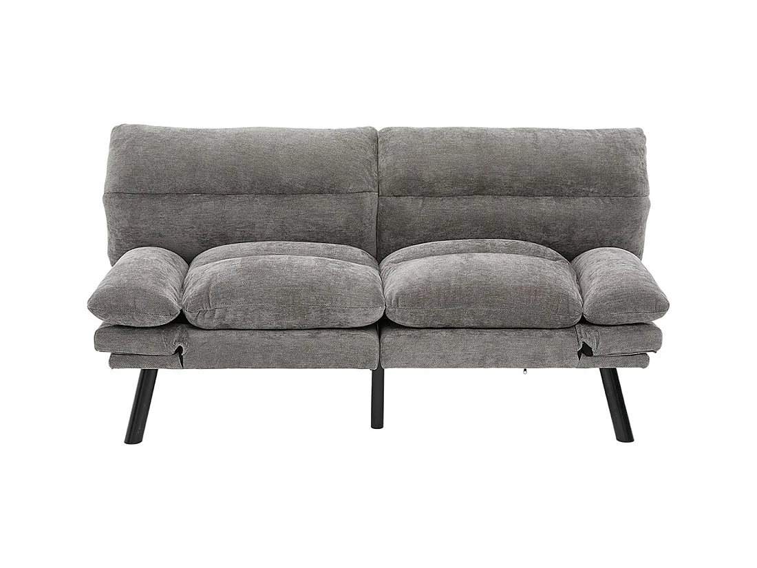 Canapé 2 places chenille ergonomique assise dossier accoudoirs réglables pieds métal confort stable Gris foncé