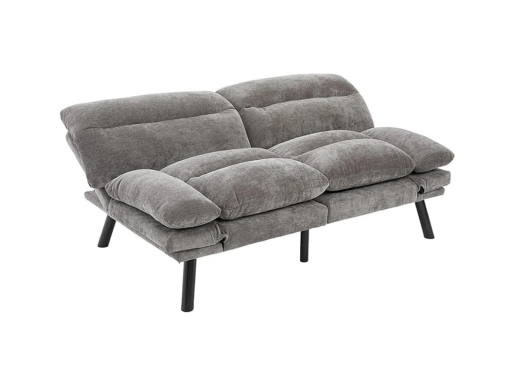 Canapé 2 places chenille ergonomique assise dossier accoudoirs réglables pieds métal confort stable Gris foncé