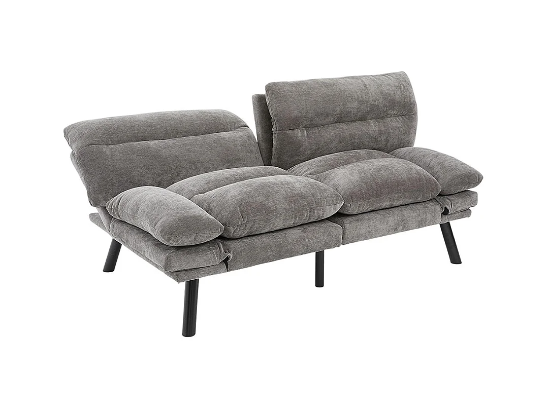 Canapé 2 places chenille ergonomique assise dossier accoudoirs réglables pieds métal confort stable Gris foncé