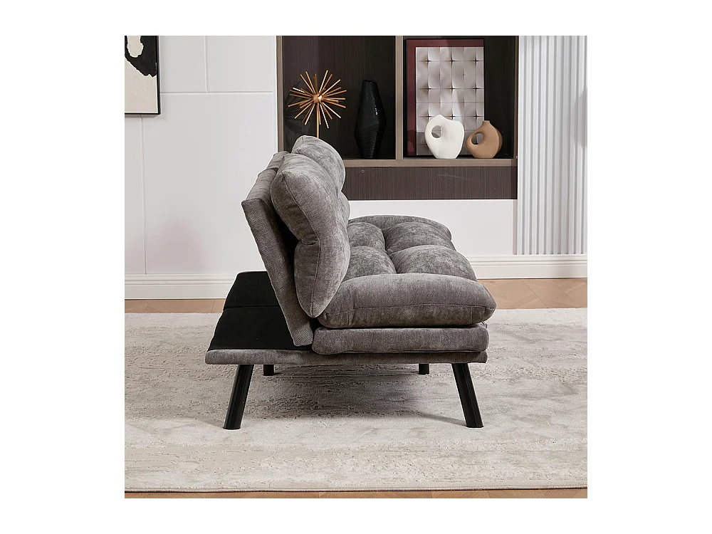 Canapé 2 places chenille ergonomique assise dossier accoudoirs réglables pieds métal confort stable Gris foncé