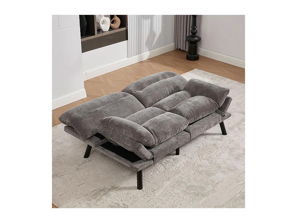 Canapé 2 places chenille ergonomique assise dossier accoudoirs réglables pieds métal confort stable Gris foncé
