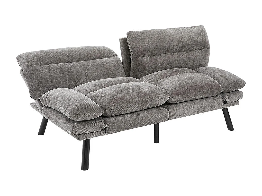 Canapé 2 places chenille ergonomique assise dossier accoudoirs réglables pieds métal confort stable Gris foncé