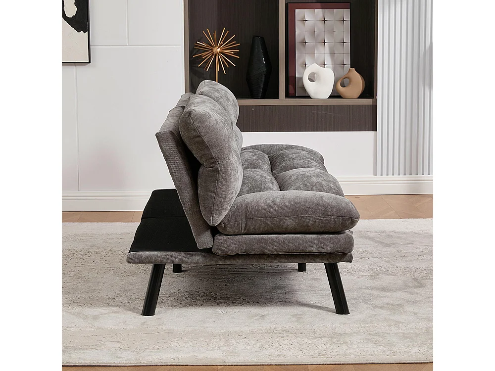 Canapé 2 places chenille ergonomique assise dossier accoudoirs réglables pieds métal confort stable Gris foncé