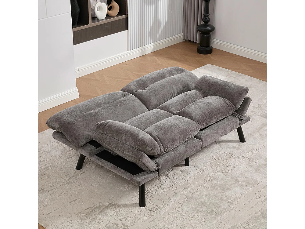 Canapé 2 places chenille ergonomique assise dossier accoudoirs réglables pieds métal confort stable Gris foncé