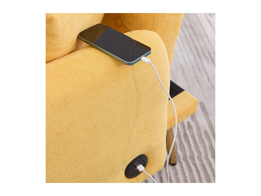 Canapé convertible 2 places dossier ajustable USB poche support téléphone pieds métal pliant siège lit dappoint jaune