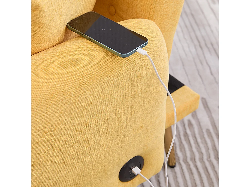 Canapé convertible 2 places dossier ajustable USB poche support téléphone pieds métal pliant siège lit dappoint jaune