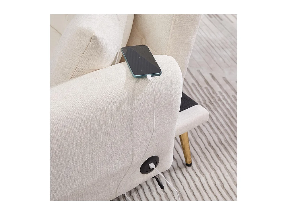 Canapé convertible 2 places dossier ajustable USB poche support téléphone pieds métal pliant siège lit dappoint beige