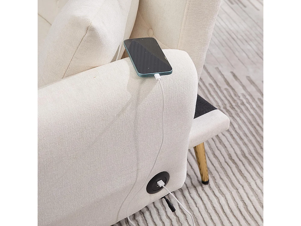 Canapé convertible 2 places dossier ajustable USB poche support téléphone pieds métal pliant siège lit dappoint beige