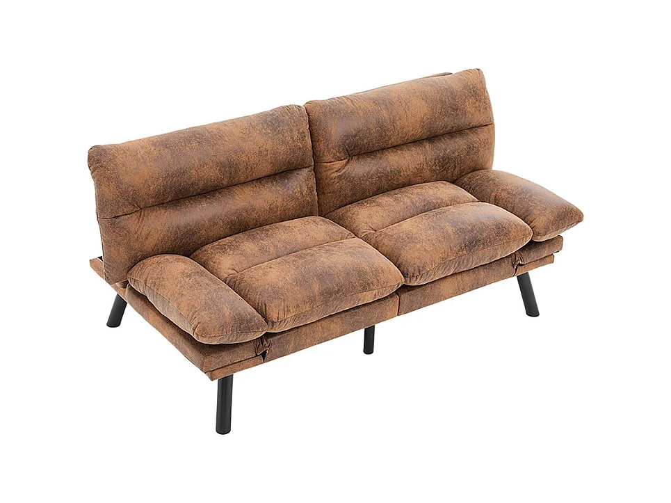 Canapé 2 places ergonomique assise aérée dossier accoudoirs ajustables pieds métal confort stable Café