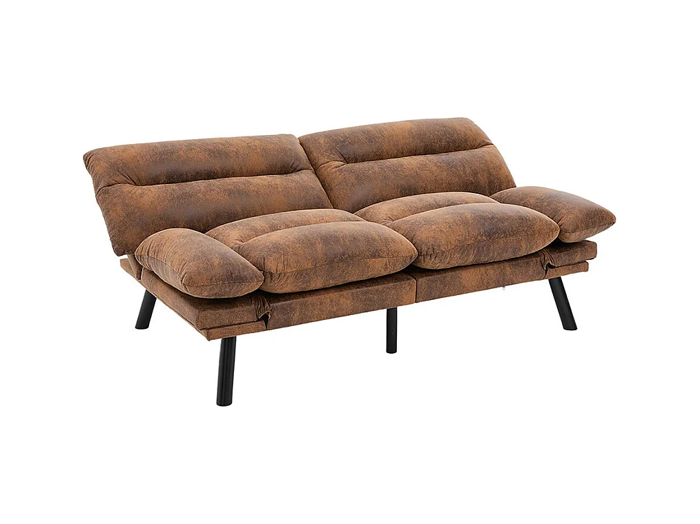 Canapé 2 places ergonomique assise aérée dossier accoudoirs ajustables pieds métal confort stable Café