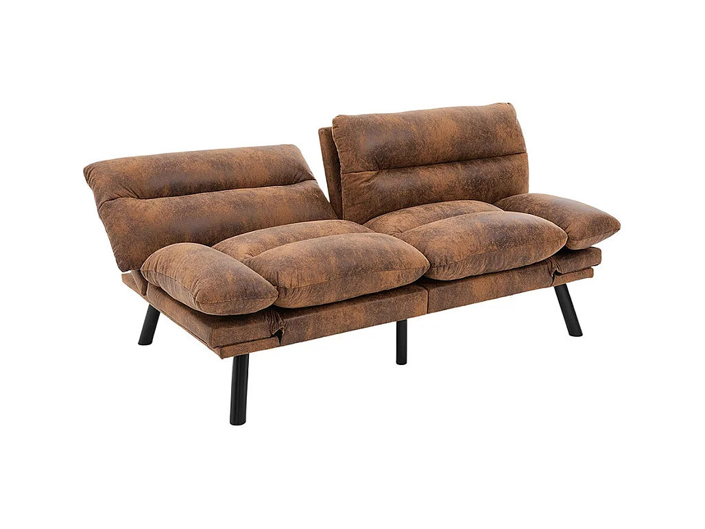 Canapé 2 places ergonomique assise aérée dossier accoudoirs ajustables pieds métal confort stable Café