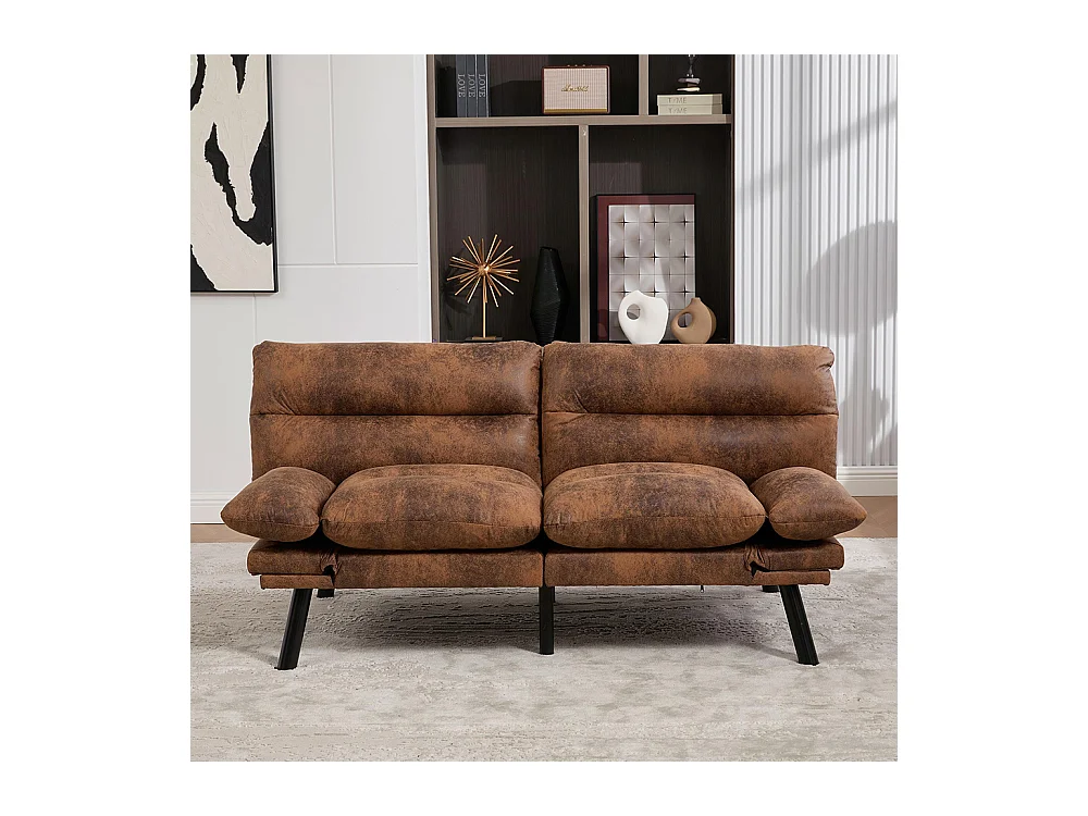 Canapé 2 places ergonomique assise aérée dossier accoudoirs ajustables pieds métal confort stable Café