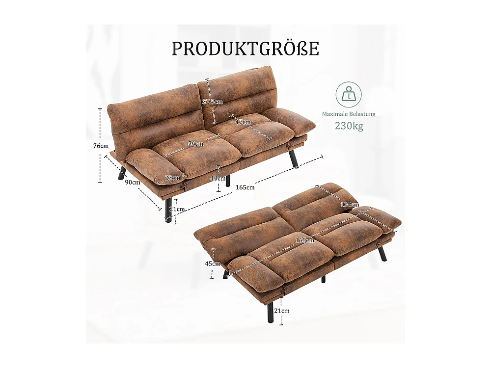 Canapé 2 places ergonomique assise aérée dossier accoudoirs ajustables pieds métal confort stable Café