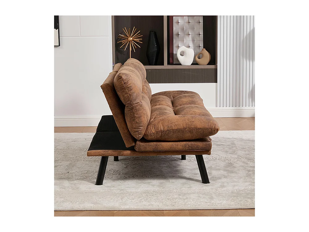 Canapé 2 places ergonomique assise aérée dossier accoudoirs ajustables pieds métal confort stable Café