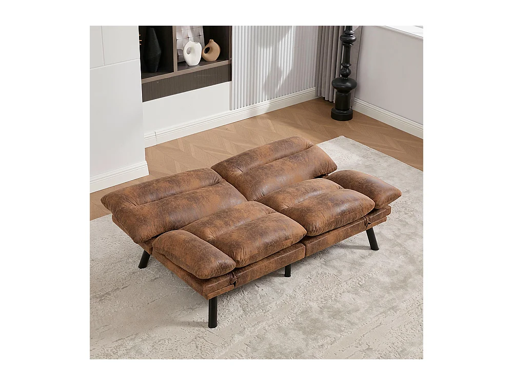 Canapé 2 places ergonomique assise aérée dossier accoudoirs ajustables pieds métal confort stable Café