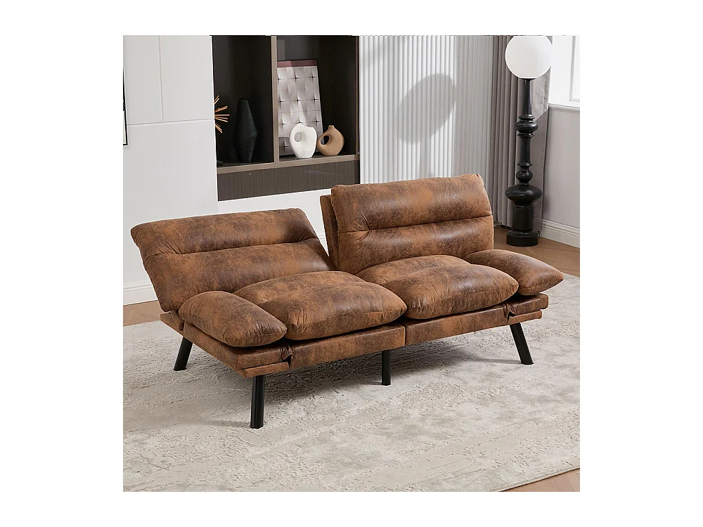 Canapé 2 places ergonomique assise aérée dossier accoudoirs ajustables pieds métal confort stable Café