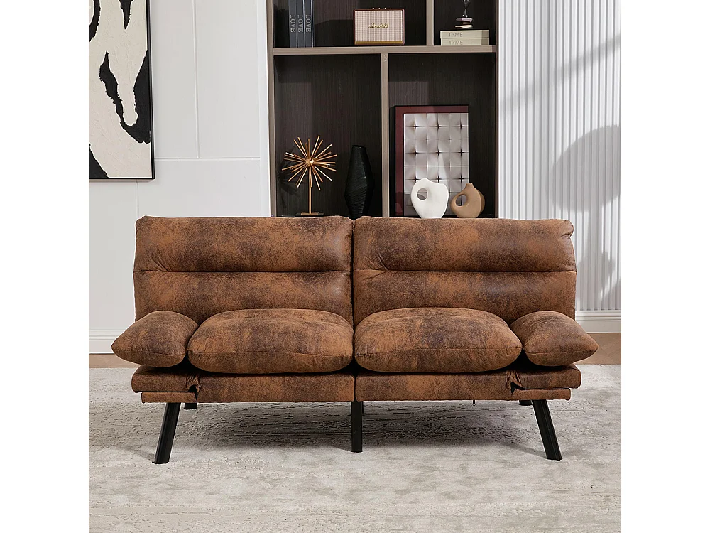 Canapé 2 places ergonomique assise aérée dossier accoudoirs ajustables pieds métal confort stable Café