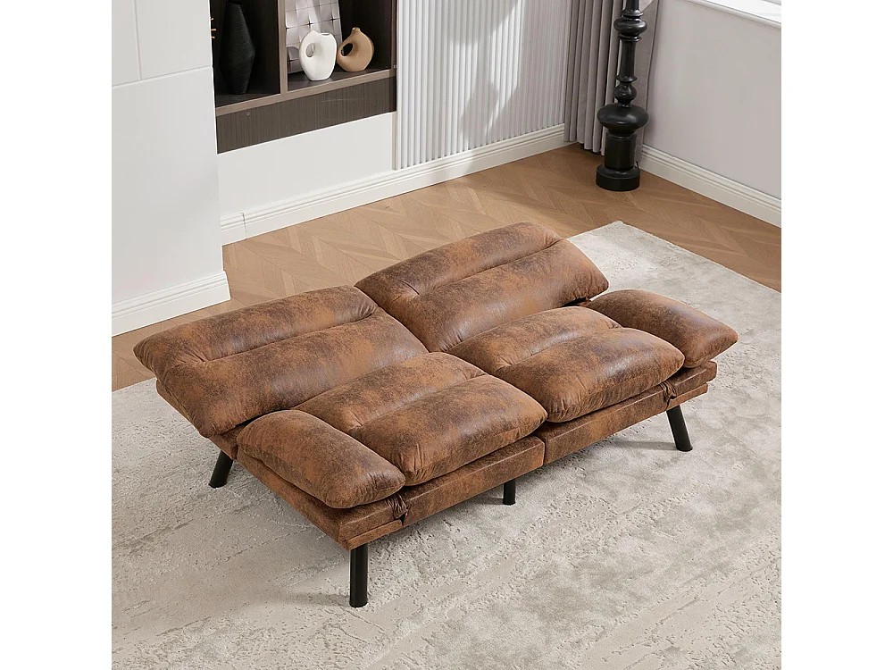 Canapé 2 places ergonomique assise aérée dossier accoudoirs ajustables pieds métal confort stable Café