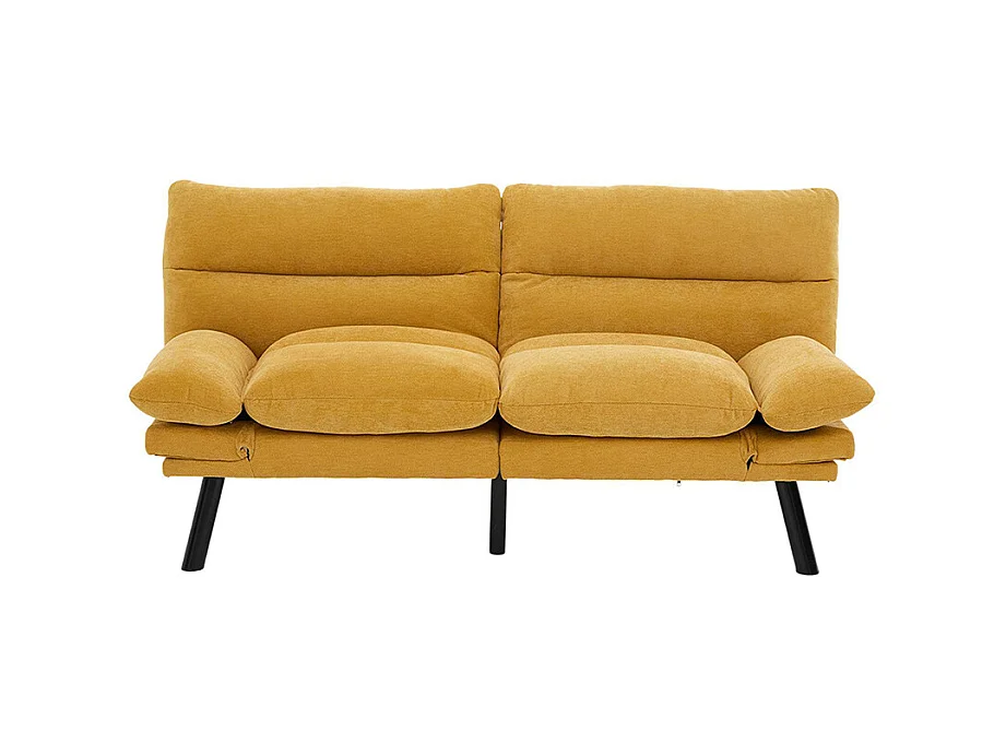 Canapé 2 places chenille ergonomique assise dossier accoudoirs réglables pieds métal confort stable Jaune moutarde