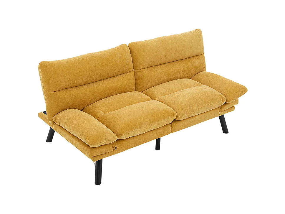 Canapé 2 places chenille ergonomique assise dossier accoudoirs réglables pieds métal confort stable Jaune moutarde