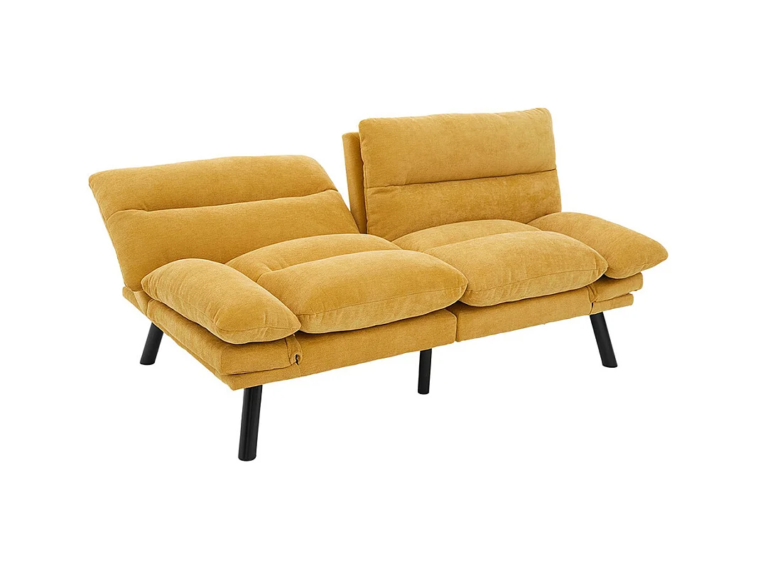 Canapé 2 places chenille ergonomique assise dossier accoudoirs réglables pieds métal confort stable Jaune moutarde