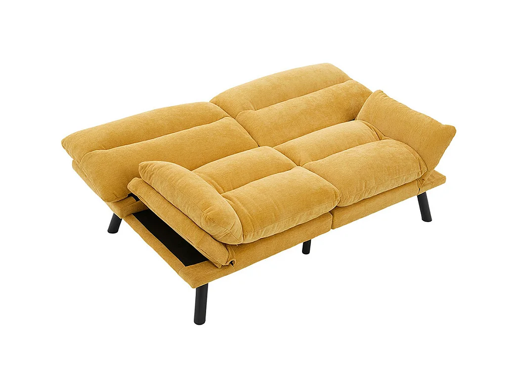 Canapé 2 places chenille ergonomique assise dossier accoudoirs réglables pieds métal confort stable Jaune moutarde