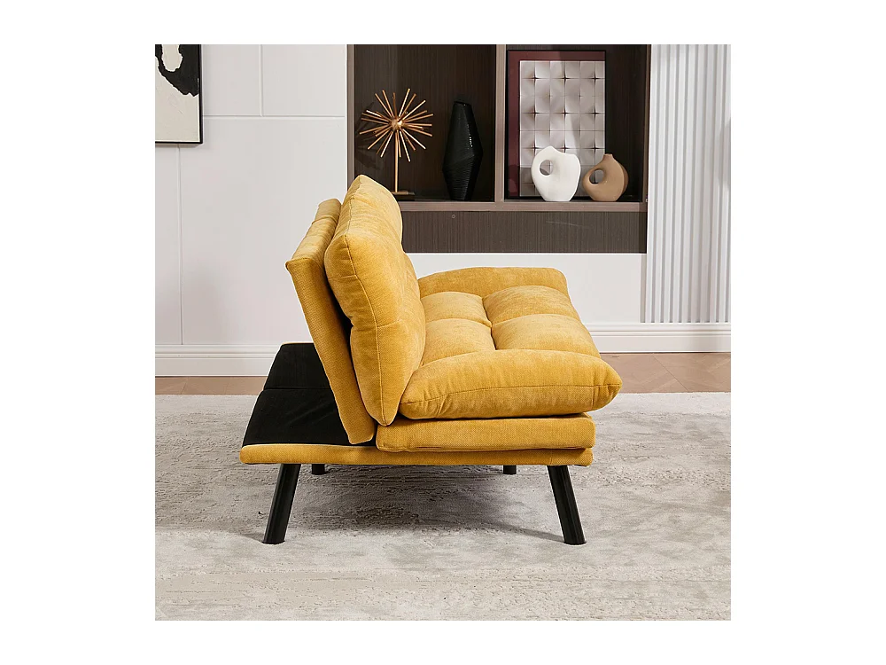 Canapé 2 places chenille ergonomique assise dossier accoudoirs réglables pieds métal confort stable Jaune moutarde