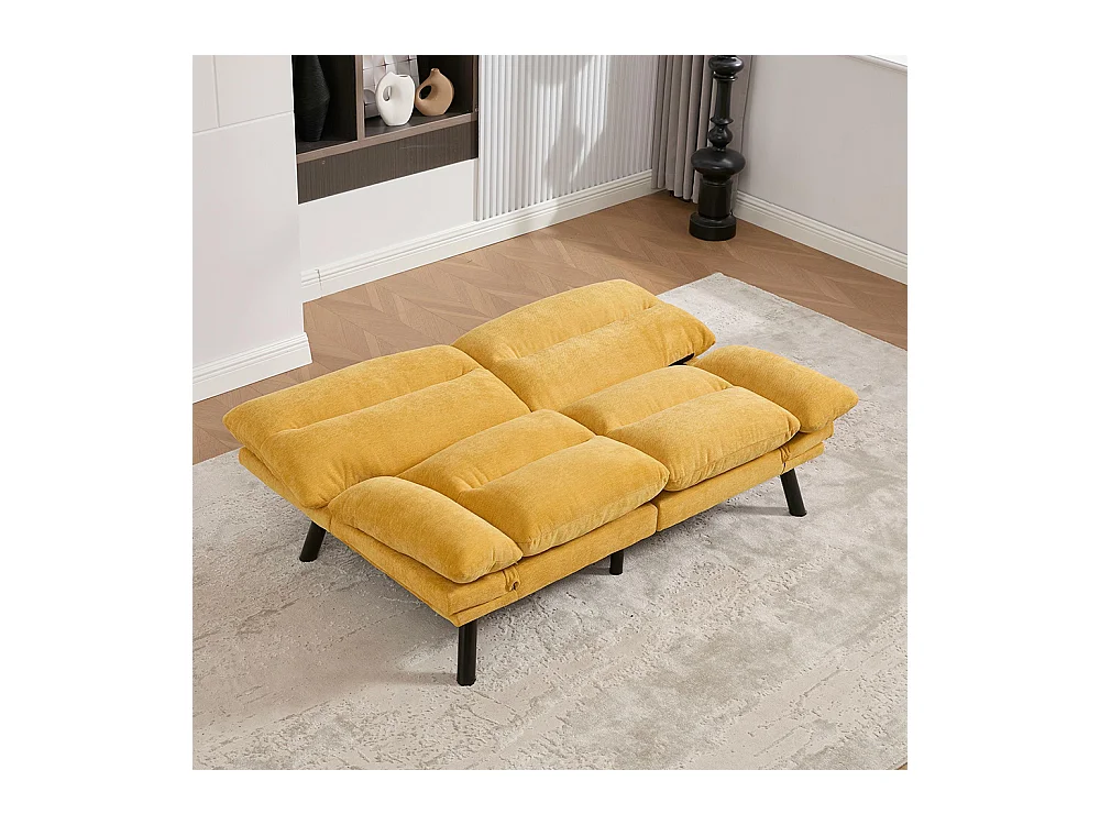 Canapé 2 places chenille ergonomique assise dossier accoudoirs réglables pieds métal confort stable Jaune moutarde