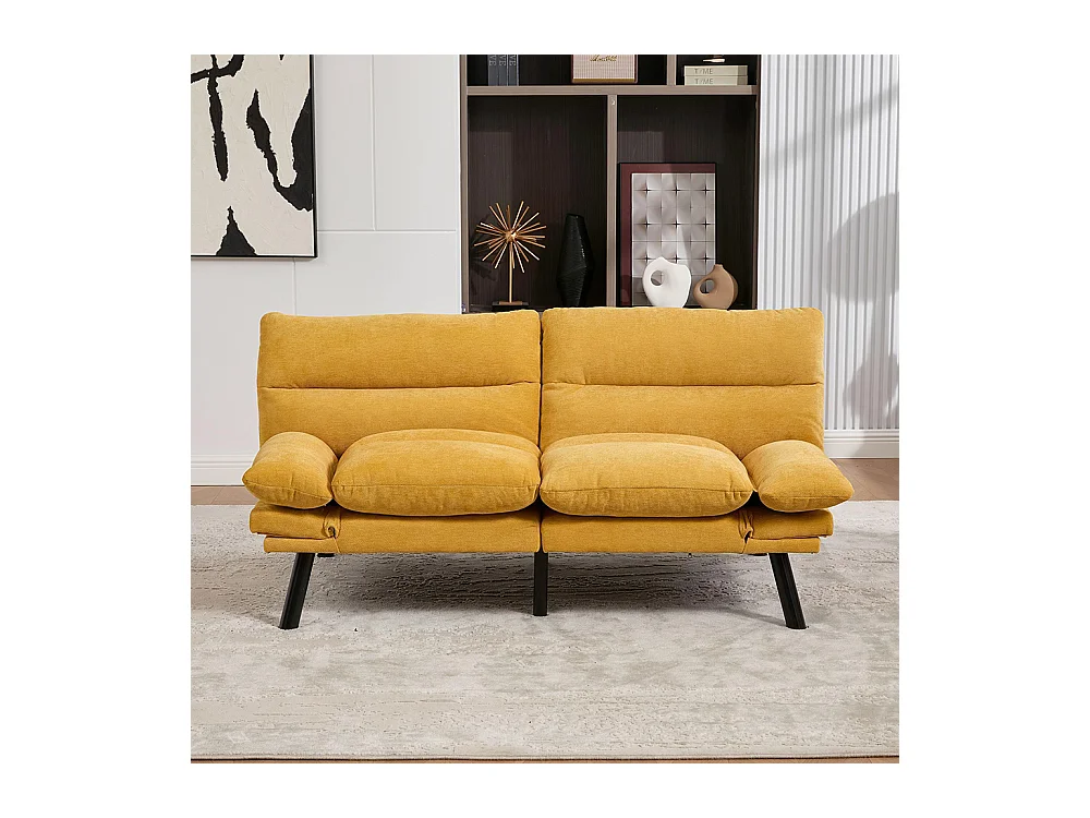 Canapé 2 places chenille ergonomique assise dossier accoudoirs réglables pieds métal confort stable Jaune moutarde