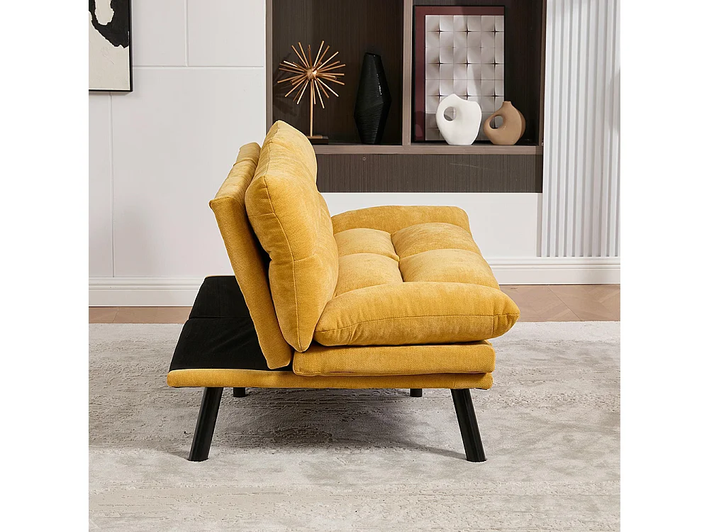 Canapé 2 places chenille ergonomique assise dossier accoudoirs réglables pieds métal confort stable Jaune moutarde