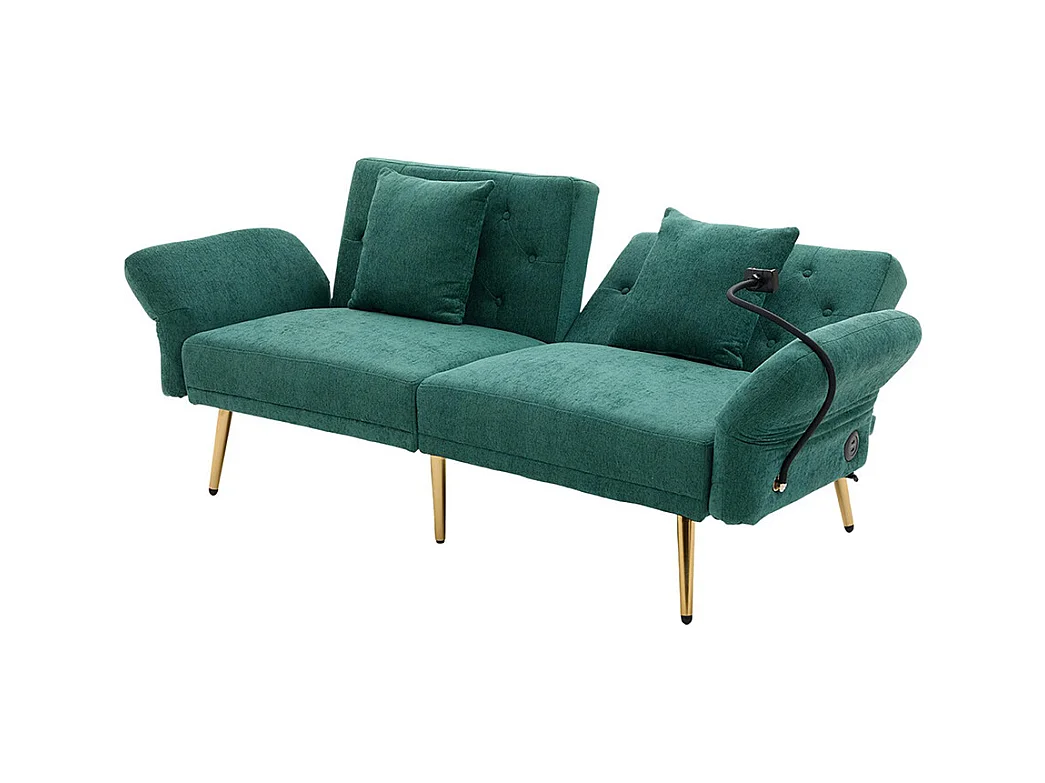 Canapé convertible 2 places dossier ajustable USB poche support téléphone pieds métal pliant siège lit dappoint Émeraude