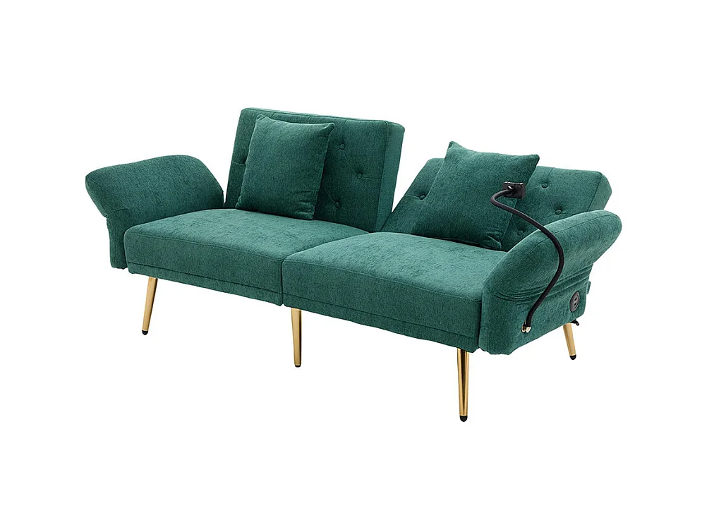 Canapé convertible 2 places dossier ajustable USB poche support téléphone pieds métal pliant siège lit dappoint Émeraude