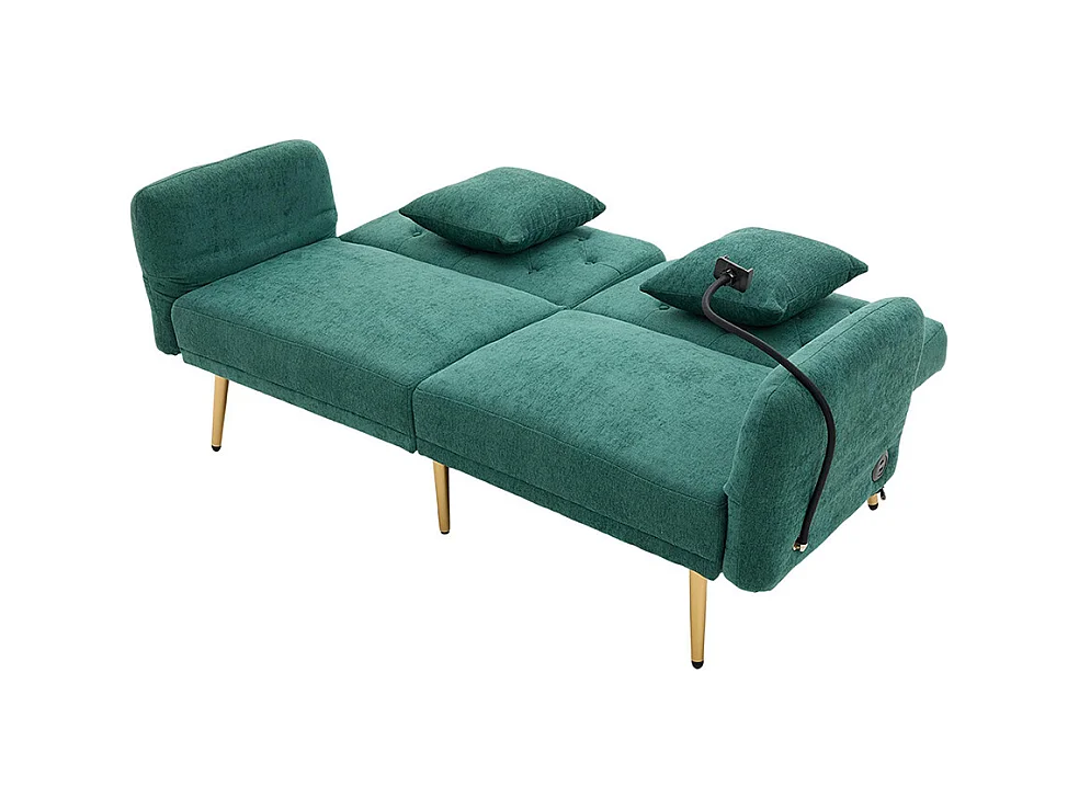 Canapé convertible 2 places dossier ajustable USB poche support téléphone pieds métal pliant siège lit dappoint Émeraude