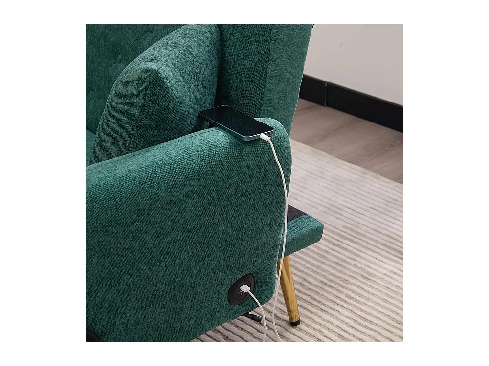 Canapé convertible 2 places dossier ajustable USB poche support téléphone pieds métal pliant siège lit dappoint Émeraude