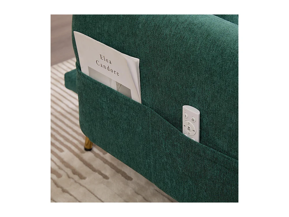 Canapé convertible 2 places dossier ajustable USB poche support téléphone pieds métal pliant siège lit dappoint Émeraude