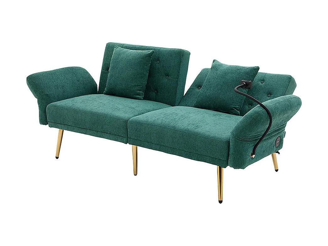 Canapé convertible 2 places dossier ajustable USB poche support téléphone pieds métal pliant siège lit dappoint Émeraude