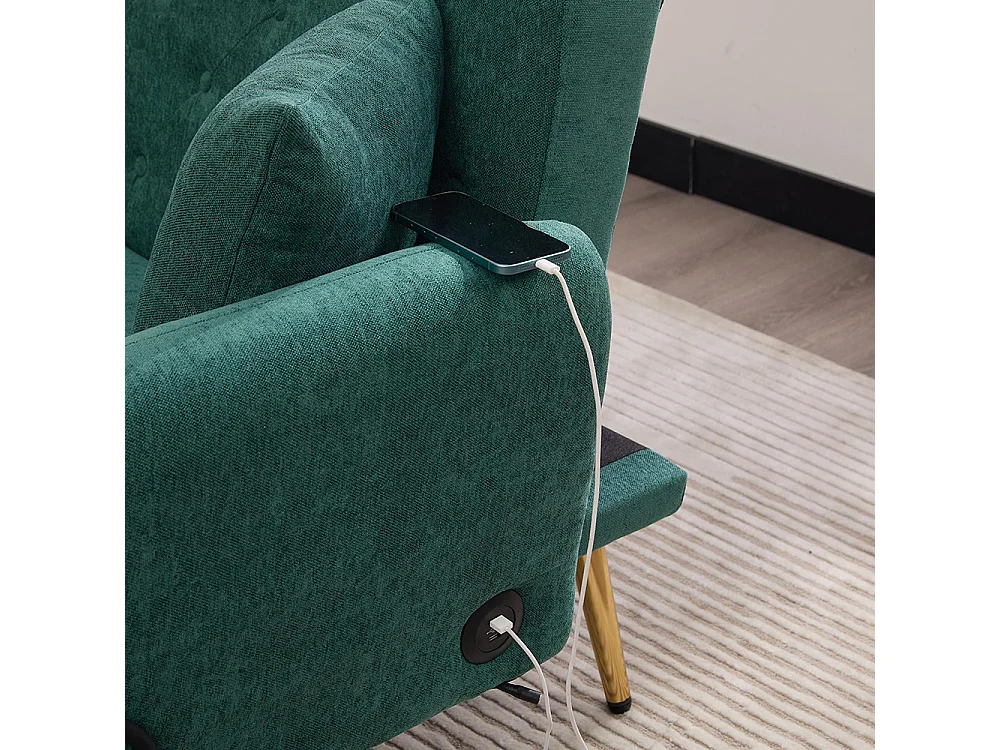 Canapé convertible 2 places dossier ajustable USB poche support téléphone pieds métal pliant siège lit dappoint Émeraude