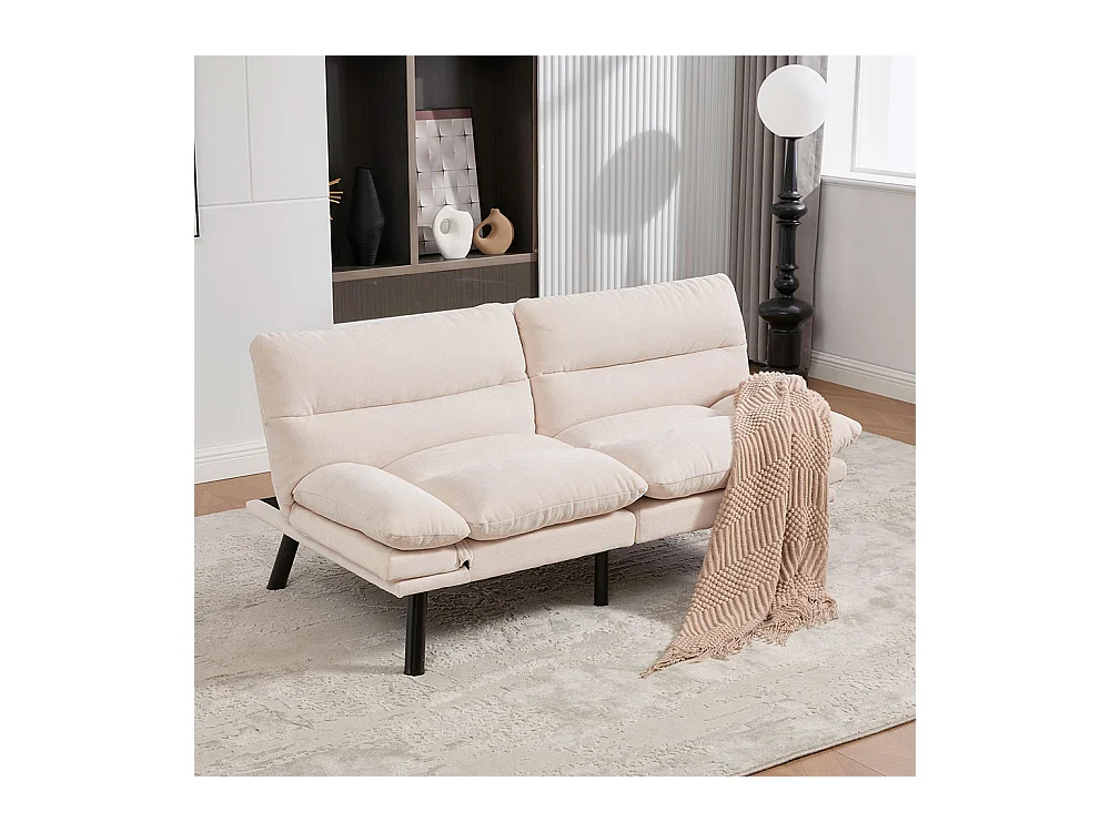Canapé 2 places chenille ergonomique assise dossier accoudoirs réglables pieds métal confort stable beige