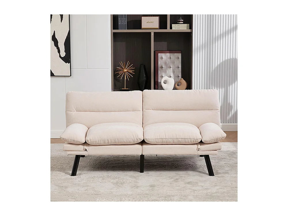 Canapé 2 places chenille ergonomique assise dossier accoudoirs réglables pieds métal confort stable beige