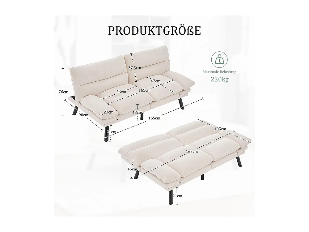 Canapé 2 places chenille ergonomique assise dossier accoudoirs réglables pieds métal confort stable beige