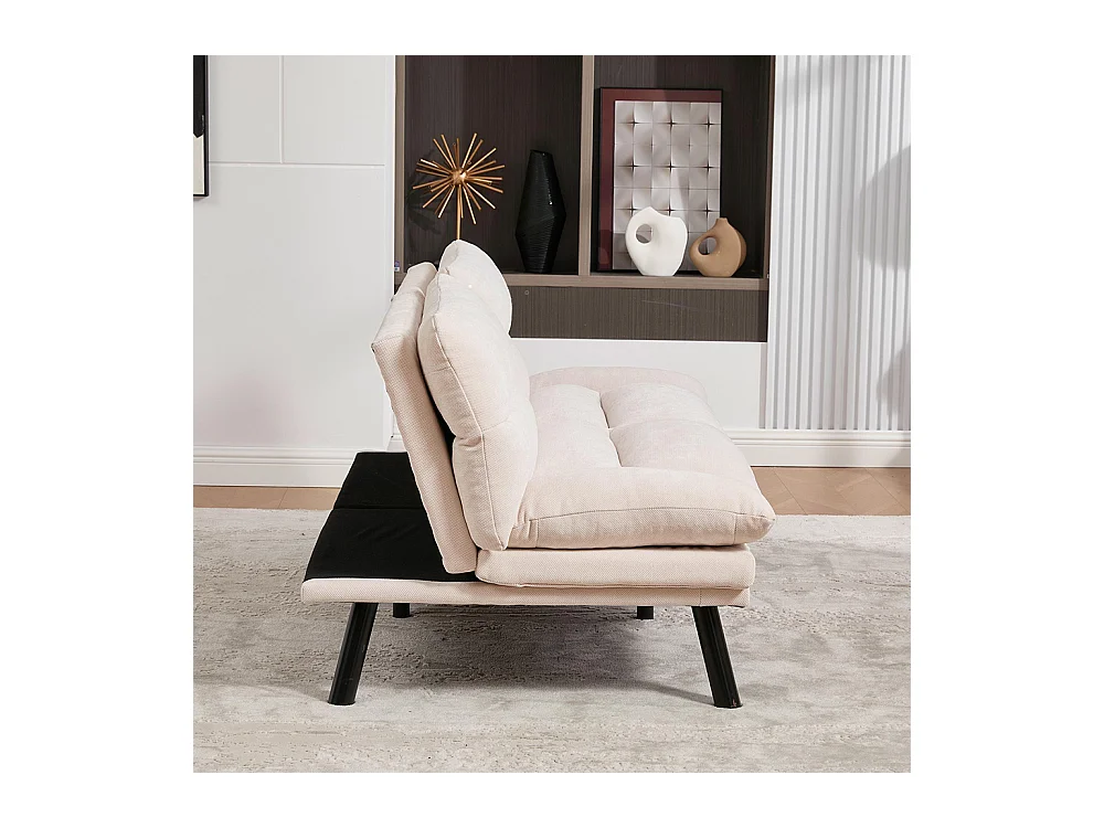 Canapé 2 places chenille ergonomique assise dossier accoudoirs réglables pieds métal confort stable beige