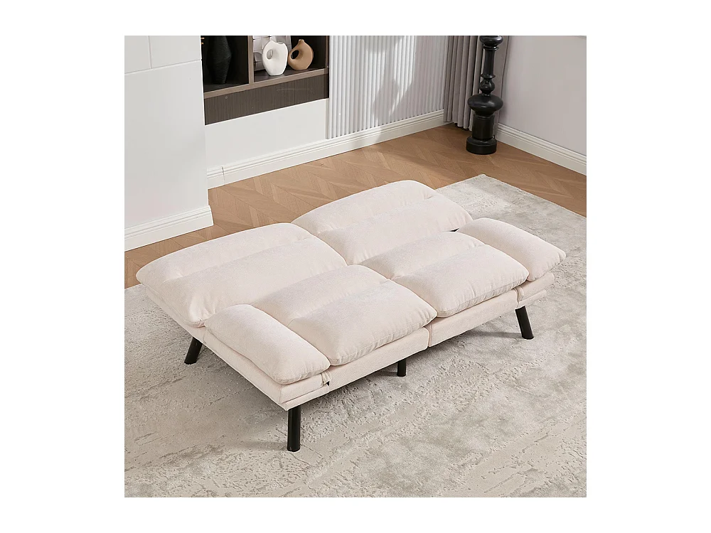 Canapé 2 places chenille ergonomique assise dossier accoudoirs réglables pieds métal confort stable beige