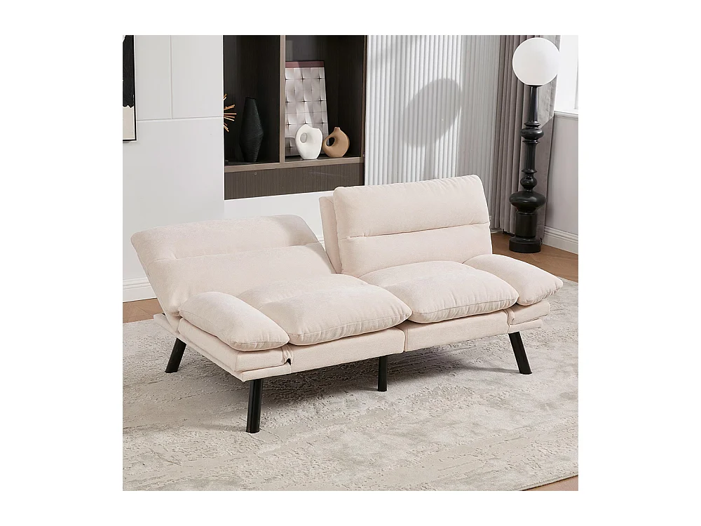 Canapé 2 places chenille ergonomique assise dossier accoudoirs réglables pieds métal confort stable beige