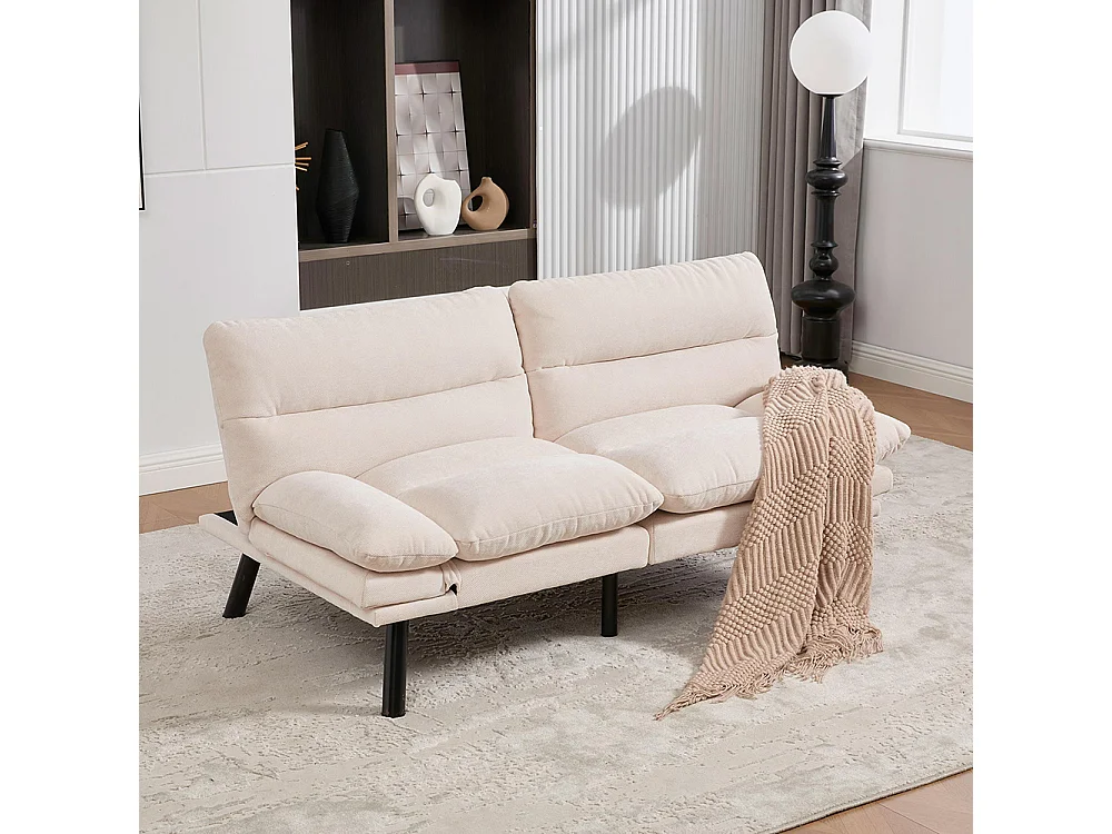Canapé 2 places chenille ergonomique assise dossier accoudoirs réglables pieds métal confort stable beige