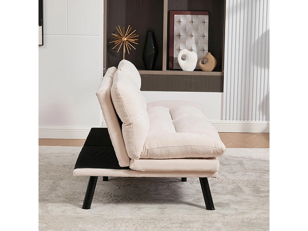 Canapé 2 places chenille ergonomique assise dossier accoudoirs réglables pieds métal confort stable beige