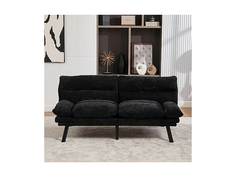 Canapé 2 places chenille ergonomique assise dossier accoudoirs réglables pieds métal confort stable noir