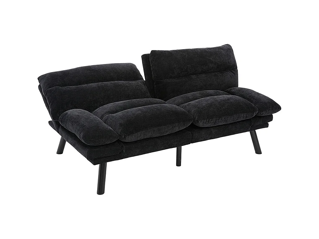 Canapé 2 places chenille ergonomique assise dossier accoudoirs réglables pieds métal confort stable noir