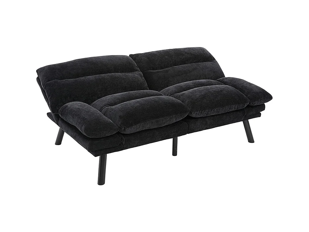 Canapé 2 places chenille ergonomique assise dossier accoudoirs réglables pieds métal confort stable noir