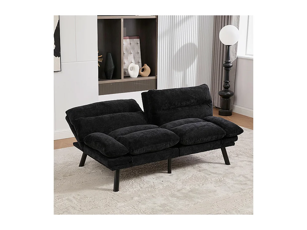Canapé 2 places chenille ergonomique assise dossier accoudoirs réglables pieds métal confort stable noir