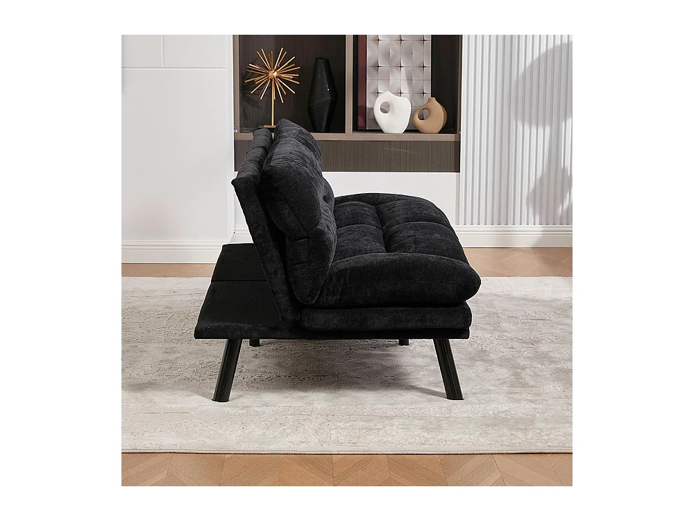 Canapé 2 places chenille ergonomique assise dossier accoudoirs réglables pieds métal confort stable noir